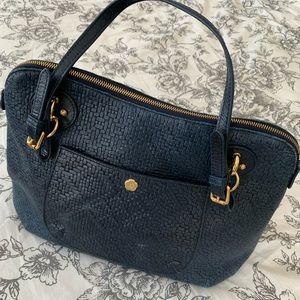 Navy Blue Woven Leather Erik Javits Bag